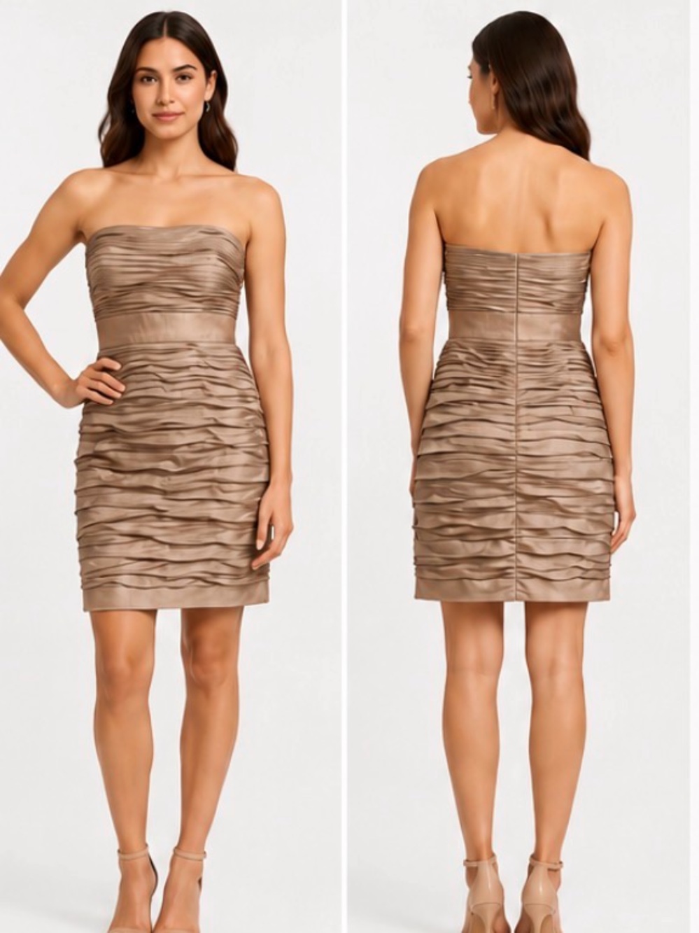 Monique Lhuillier Strapless Ruched Tiered
Dress 10 wedding cocktail party